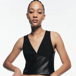Zara Knit‎ Faux Leather Top